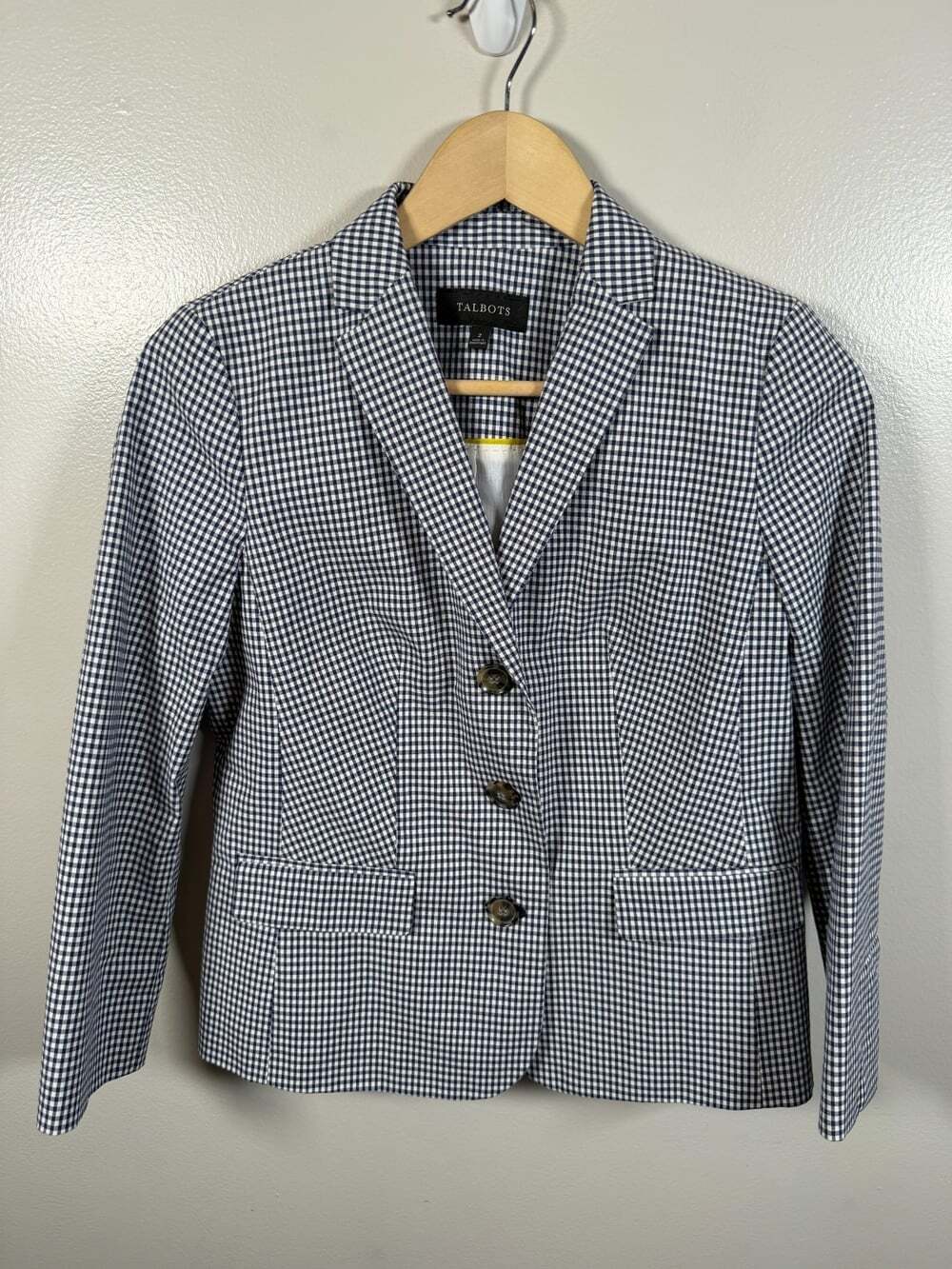 Talbots Gingham Blazer Size 2 Blue White Tailored Jacket Work Career Preppy